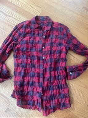 J. McLaughlin Red Plaid Button-Down Shirt XS